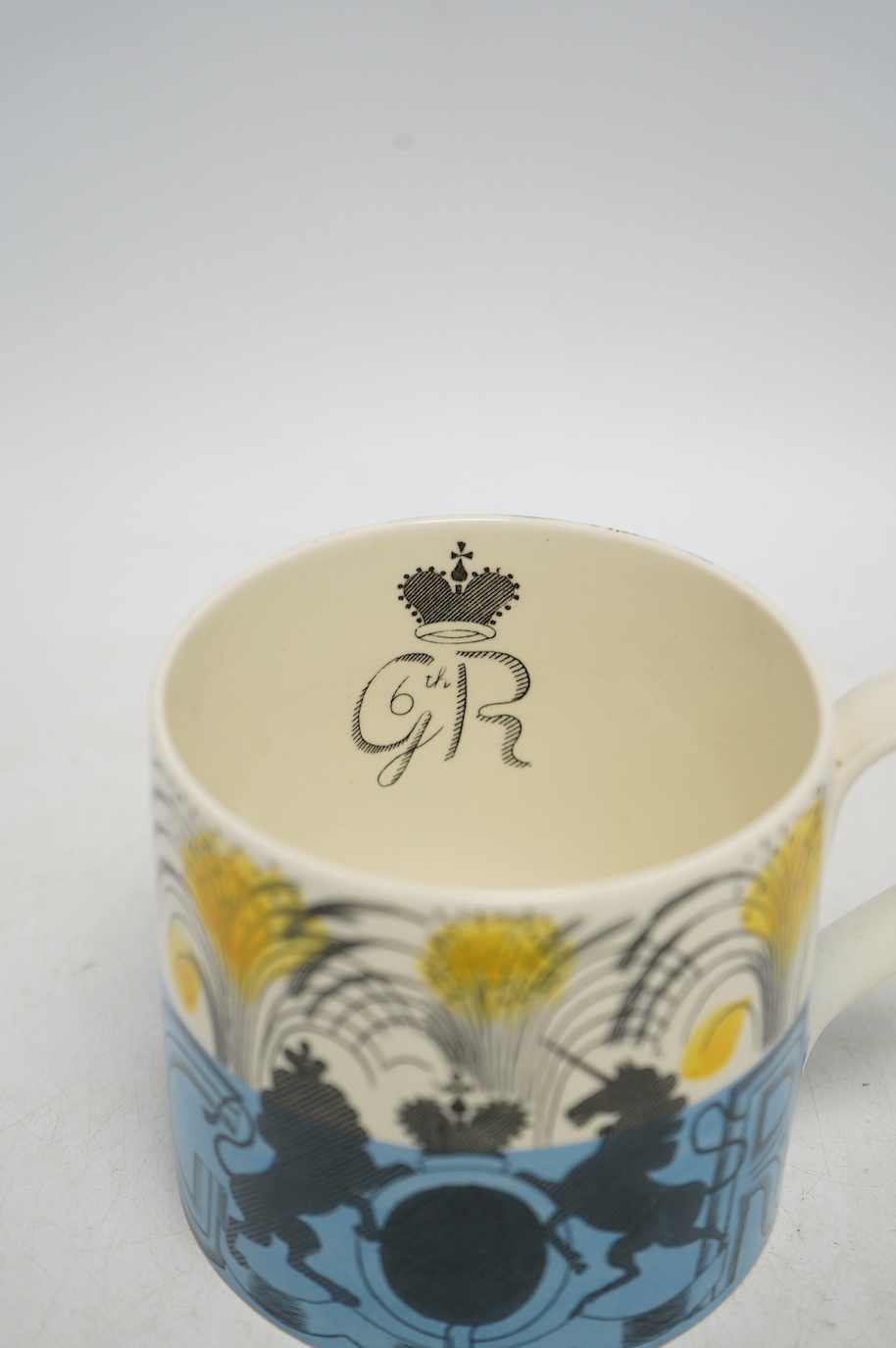 Eric Ravilious for Wedgwood, a commemorative mug, 1937 coronation of George VI, 10cm high. Condition - good